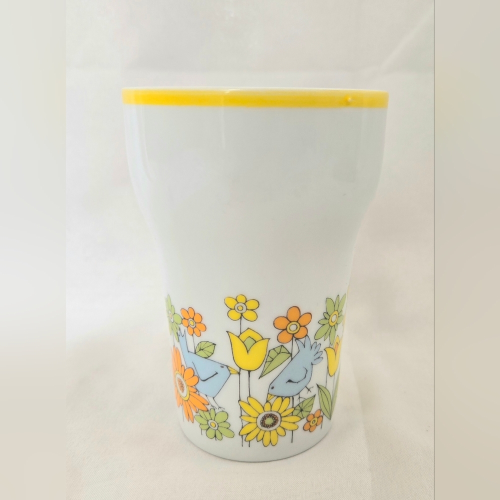 Vintage Stylecraft Tall Coffee Mug Flower Power Design w/ Birds 60s 70s - Picture 3 of 9